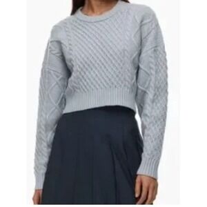 Sunday Best Aritzia Peggy Blue Merino Wool Cropped Cable Knit Sweater Small